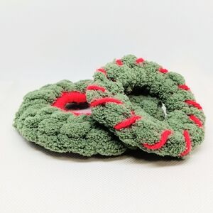HANDMADE Green & Red Hand Crocheted Christmas Holiday Hair Scrunchies 2pk
